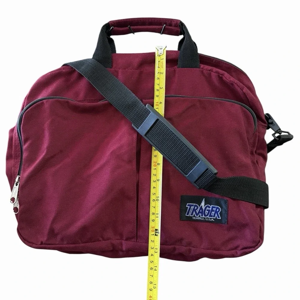 Vintage Trager USA Seattle Shoulder‎ Crossbody Bag Campus Organizer Nylon Maroon